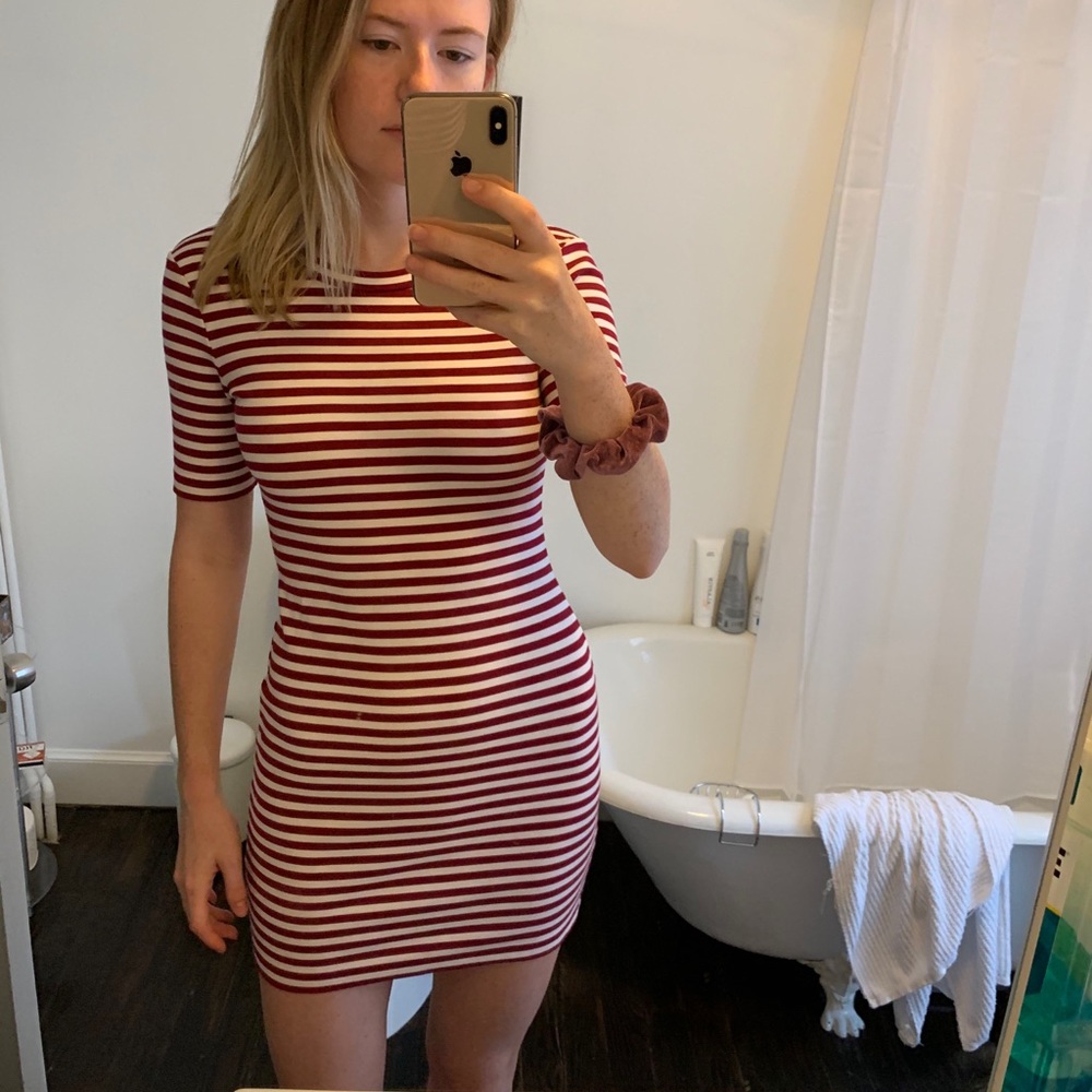 Aritzia red striped bodycon dress